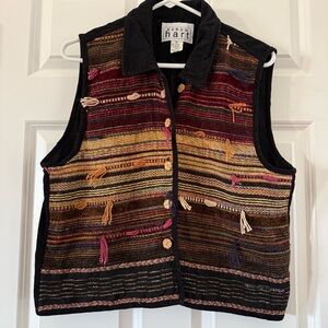 Vintage KEREN hart Striped Boho Tassel Vest in Burgundy, Mustard, Olive and Navy